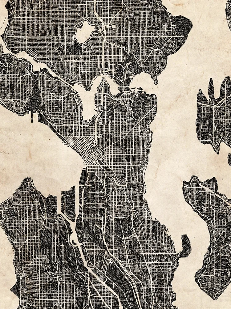 Aperçu 5 sur 5. Robe trapèze avec l'œuvre SEATTLE map Washington Ink lines 3 créée et vendue par InkMaps.