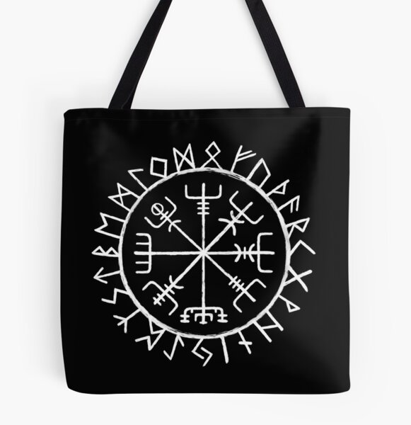 Bind Runes Crossbody Bag, Black and Grey Vegan Hand Bag with Runes Des