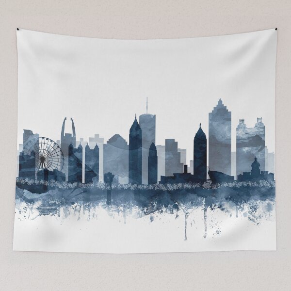 Item preview, Atlanta Skyline Watercolor Navy Blue by Zouzounio Art designed and sold by zouzounioart.