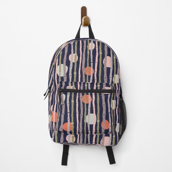 Item preview, Bamboo forest red orange pink green grey pattern on dark blue background designed and sold by shushunya13.