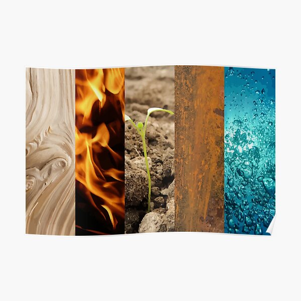 "the five elements Earth Wood Fire Life Water" Poster for Sale by