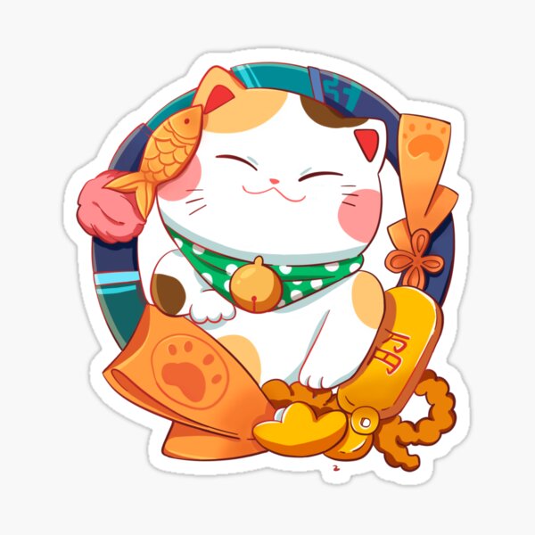 chubby-white-lucky-cat-laughing-sticker-by-dvtopart-redbubble