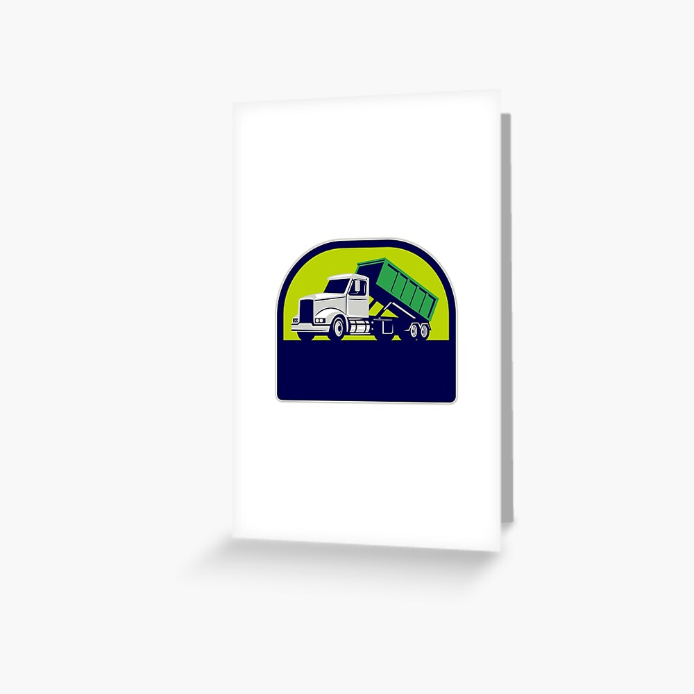 Roll Off Truck Side Up Half Circle Retro Greeting Card For Sale By