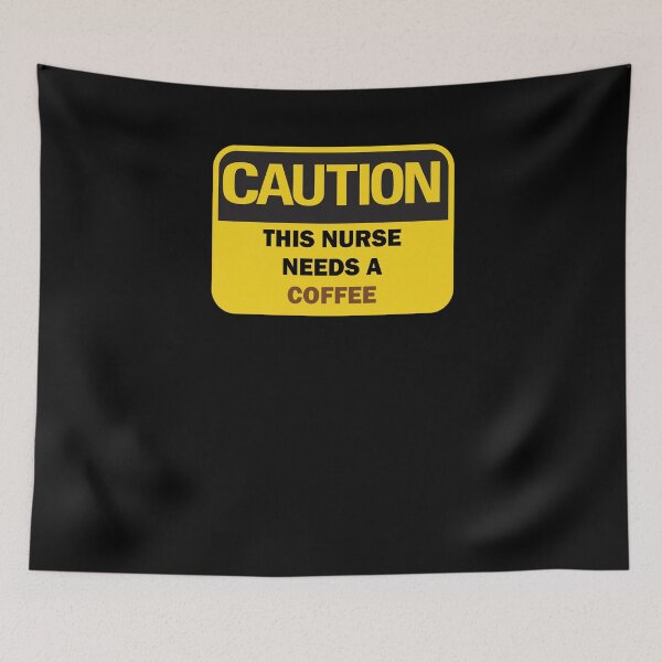 Item preview, Caution: This nurse needs a coffee funny warning sign with brown and black typography (dark mode) designed and sold by Deegital18.