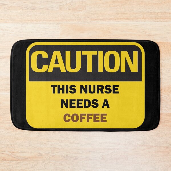 Item preview, Caution: This nurse needs a coffee funny warning sign with brown and black typography (dark mode) designed and sold by Deegital18.