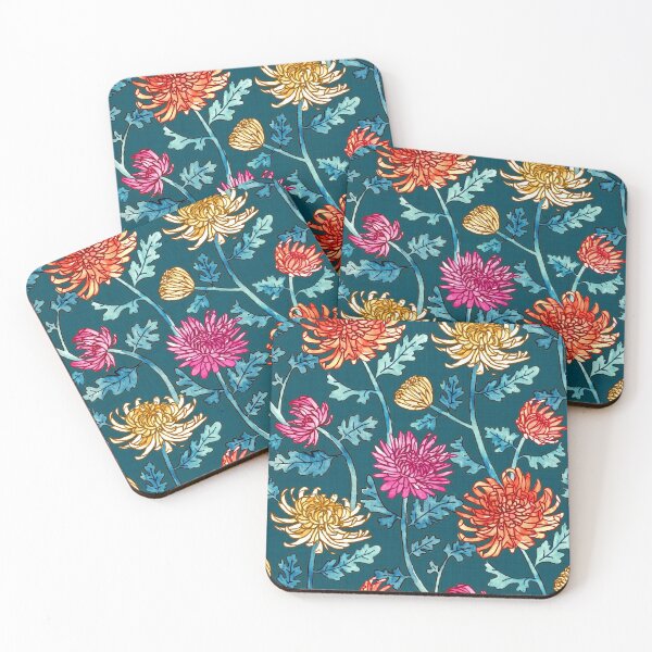 Item preview, Chrysanthemum Watercolor & Pen Pattern - Navy designed and sold by TigaTiga.