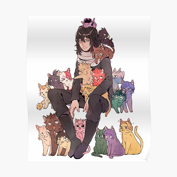 Academia My Hero Todoroki Cute With Cat Poster