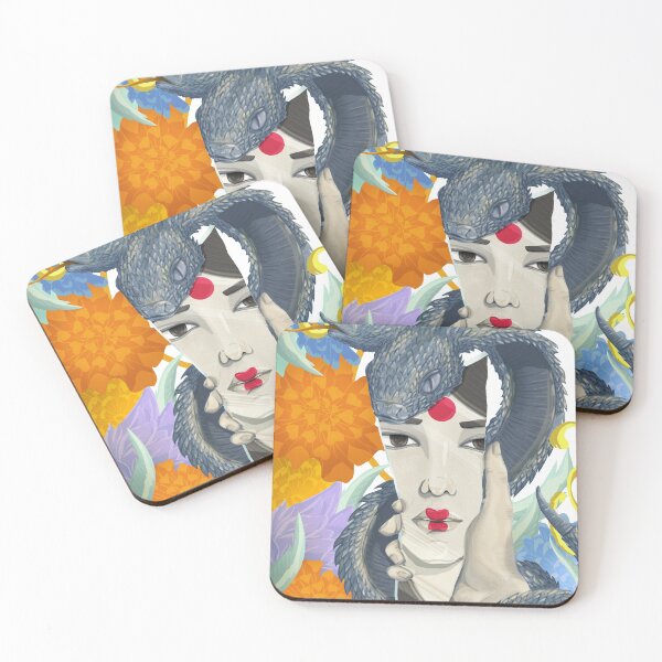 Item preview, Japanese geisha portrait with snakes designed and sold by Milena Taranu.