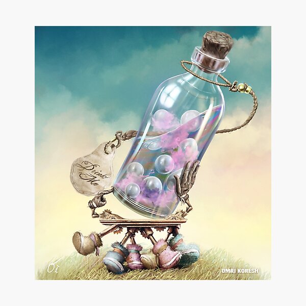 Drink me, A bottle walking away Photographic Print