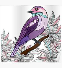 Purple bird vector illustration print Poster