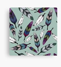 Colorful tribal feathers on mint background. Vector illustration print Canvas Print