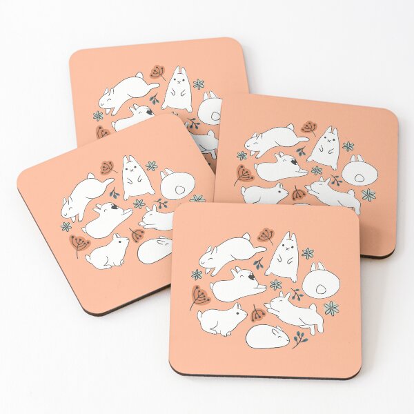 Item preview, White Rabbits on Peach designed and sold by stephaniedraws.