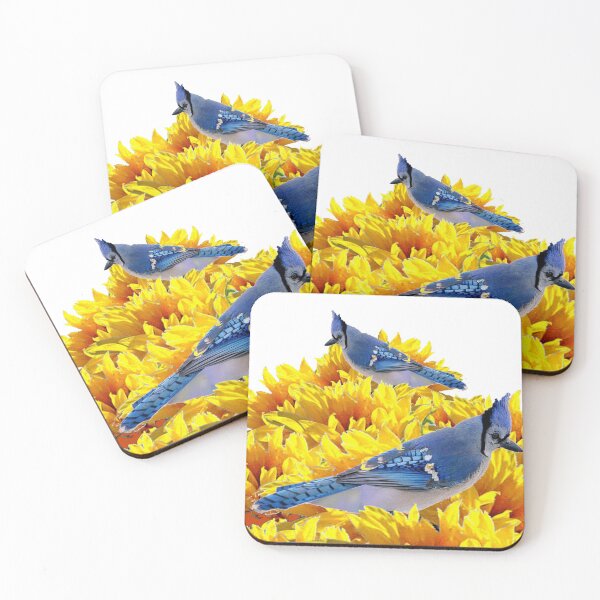 Item preview,  2 BLUE JAY NATURE ART-YELLOW FLOWERS  designed and sold by sharlesart.