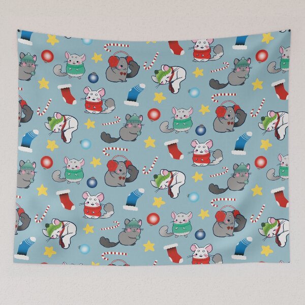 Item preview, Christmas Chinchilla- Cute Green and Red Cartoon Animal Pattern designed and sold by TheRainbowRoom.