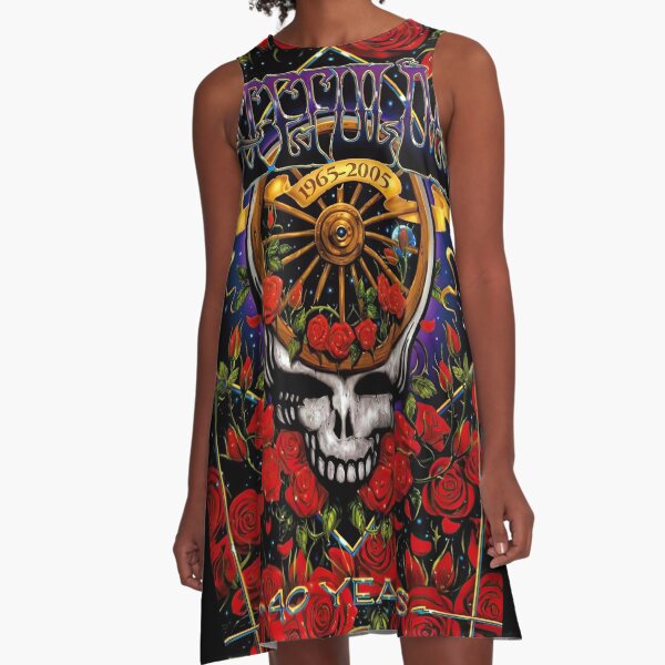 Skull and Rose Flower A-Line Dress