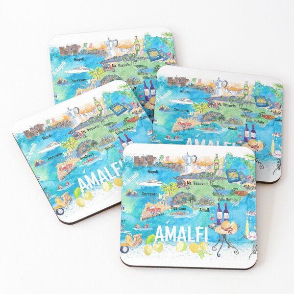 Item preview, Amalfi Italy Illustrated Mediterranean Travel Map with Highlights of Gulf of Naples designed and sold by artshop77.