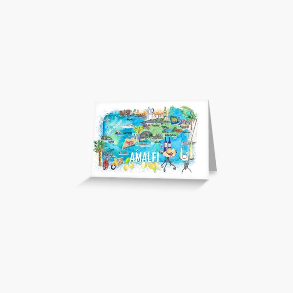 Item preview, Amalfi Italy Illustrated Mediterranean Travel Map with Highlights of Gulf of Naples designed and sold by artshop77.