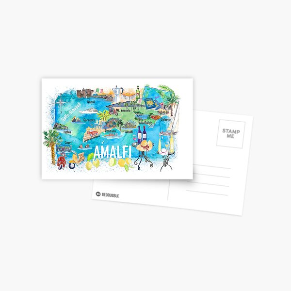 Item preview, Amalfi Italy Illustrated Mediterranean Travel Map with Highlights of Gulf of Naples designed and sold by artshop77.