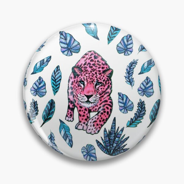 Item preview, Pink leopard walking in blue jungle designed and sold by MagentaRose.