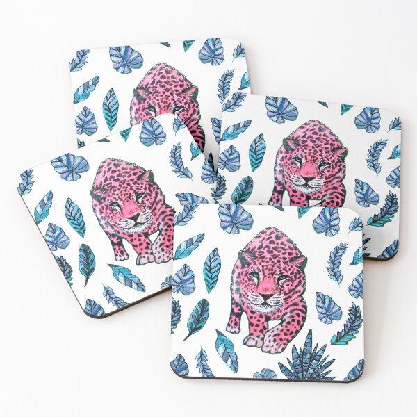 Item preview, Pink leopard walking in blue jungle designed and sold by MagentaRose.