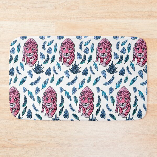 Item preview, Pink leopard walking in blue jungle designed and sold by MagentaRose.