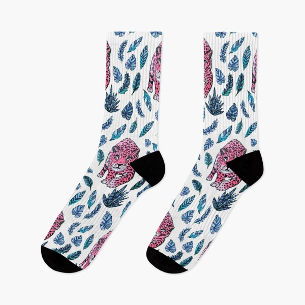 Item preview, Pink leopard walking in blue jungle designed and sold by MagentaRose.