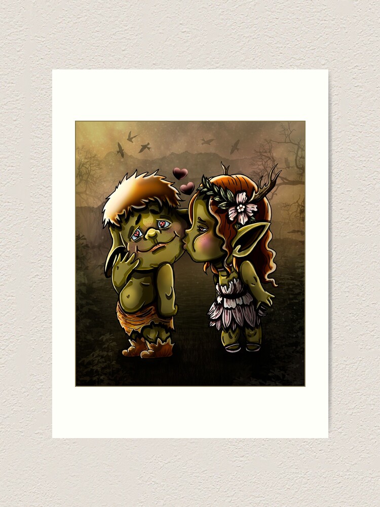 Lámina artística «Personajes de dibujos animados del pantano, pequeños  trolls de cuento de hadas enamorados» de LaraCoolart | Redbubble