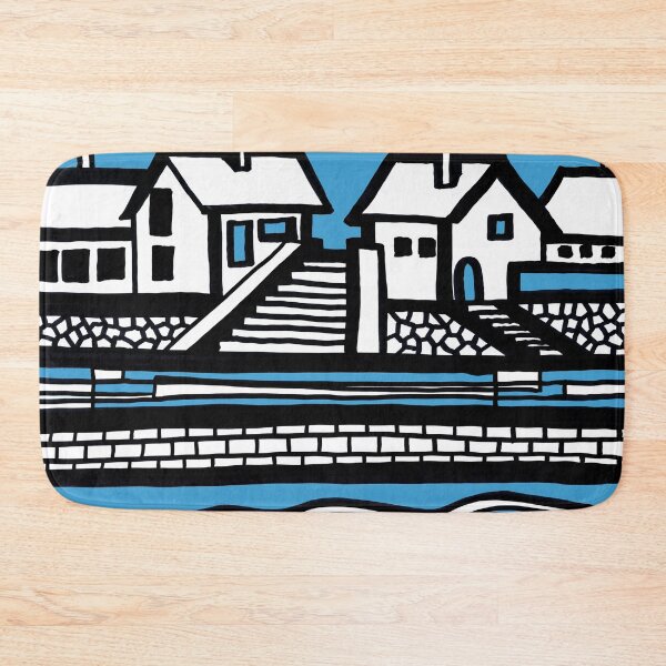 Item preview, Black and White Danube Shore on Blue Board "Landscape Drawings" designed and sold by Istvan Ocztos.
