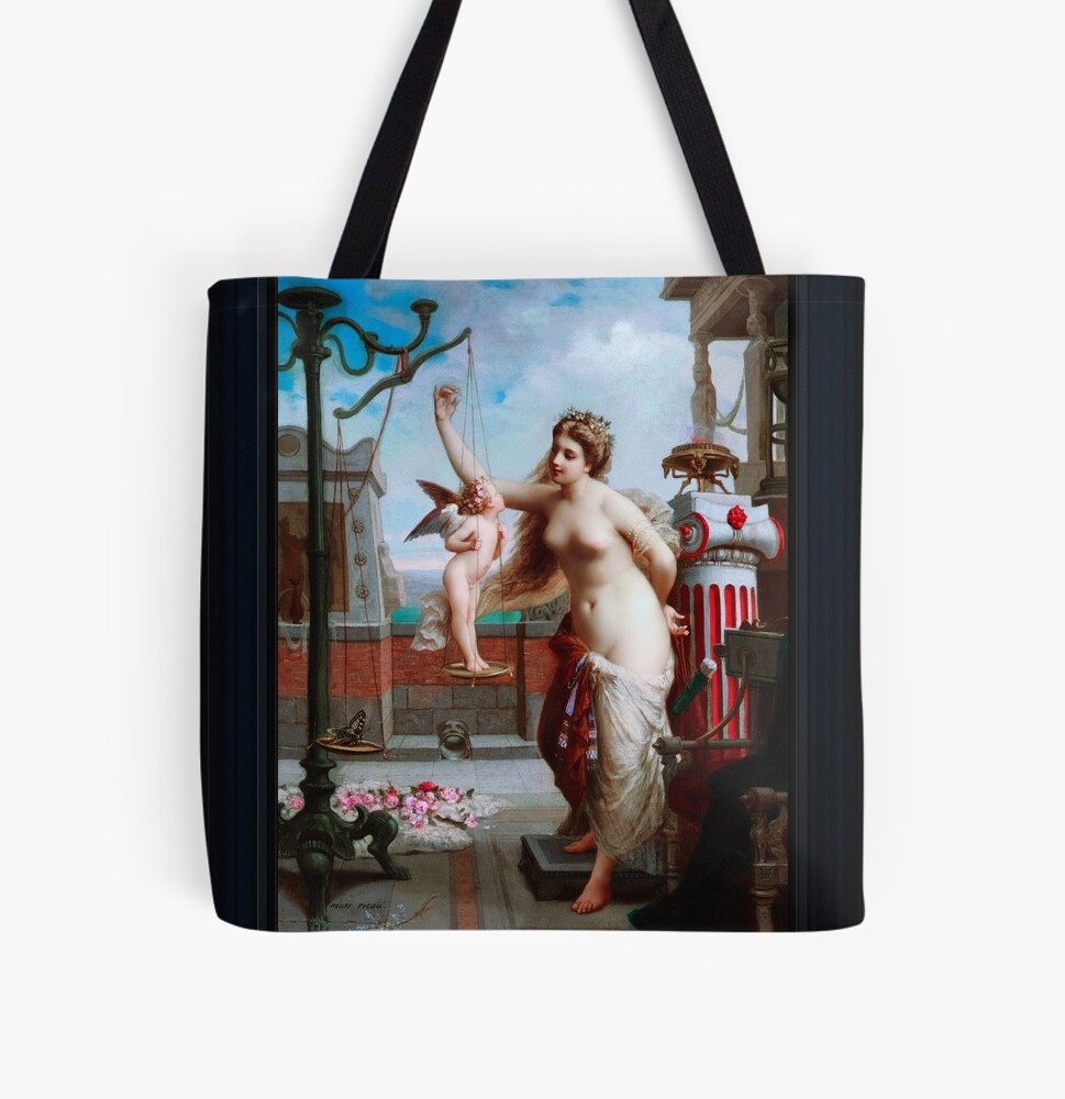 Venere pesa Cupido contro una farfalla di Henri-Pierre Picou - Bellezza immortale 2 Venus Weighs Cupid Against A Butterfly by Henri-Pierre Picou Old Masters Fine Art Reproduction Decorative Tote Bag by Xzendor7