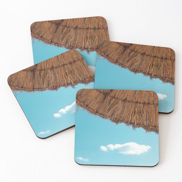Item preview, Paradise light blue sky with straw umbrella at the beach  designed and sold by SandShopDesigns.