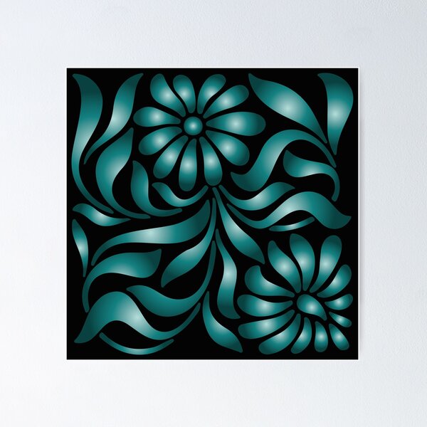 Item preview, Black and Teal Floral Pattern designed and sold by venella.