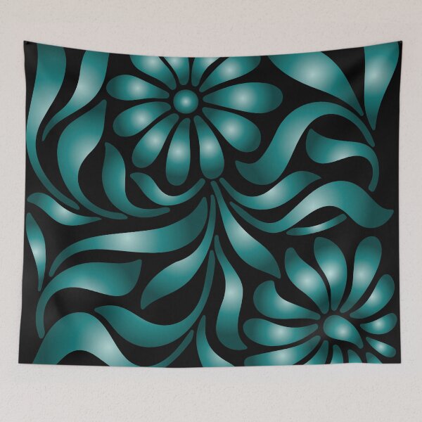 Item preview, Black and Teal Floral Pattern designed and sold by venella.