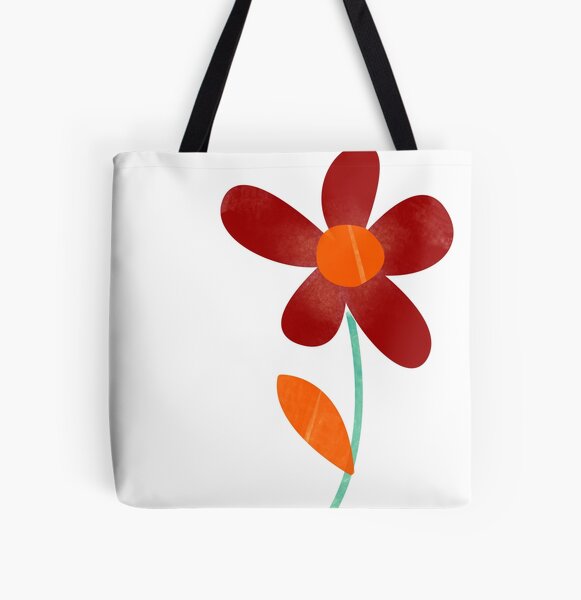 Simple, abstract, artsy graphic burgundy and orange watercolour flower floral sketch - Caroline Laursen Original All Over Print Tote Bag