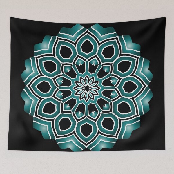 Item preview, Minimalist Black and Teal Mandala Art designed and sold by venella.