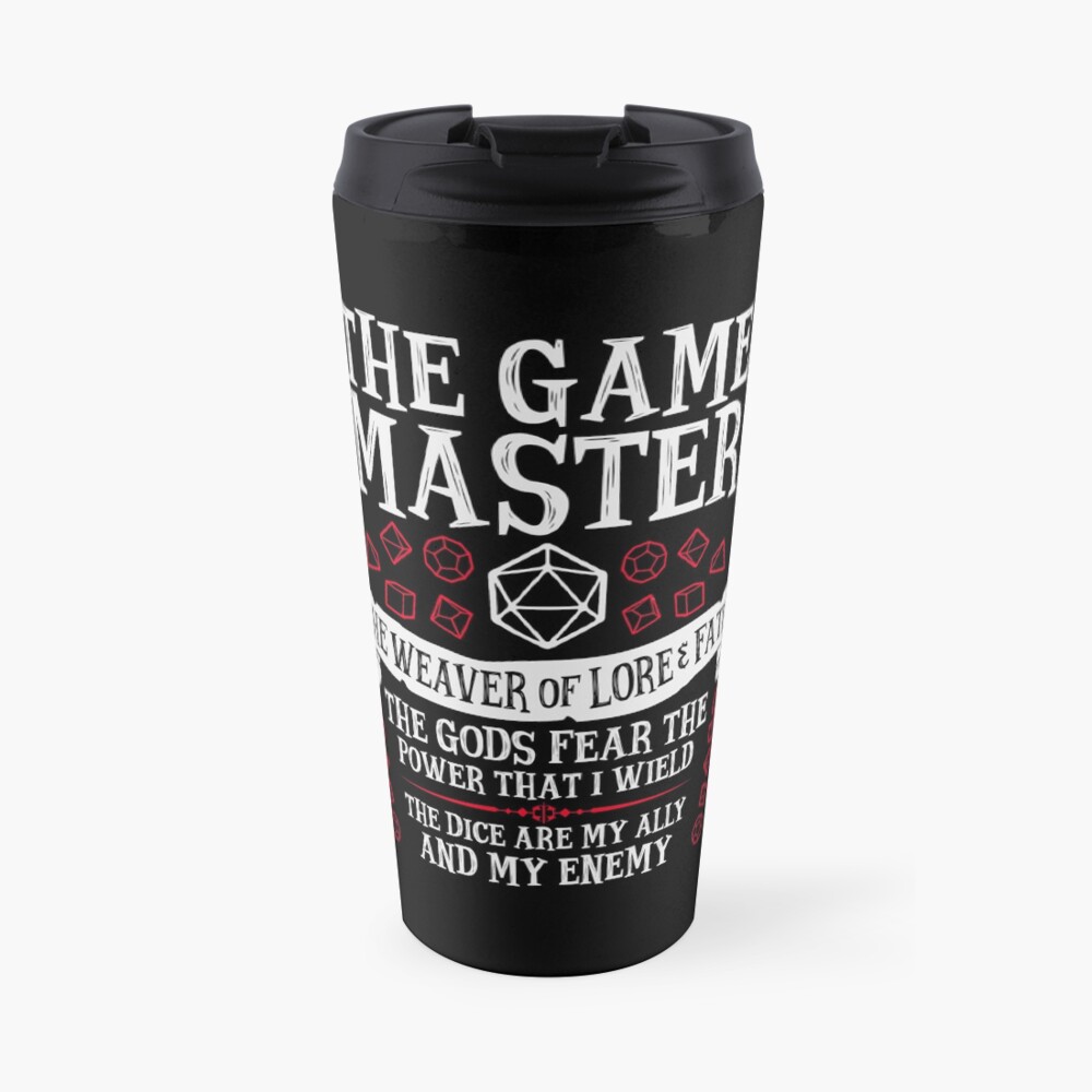 THE GAME MASTER, The Weaver of Lore & Fate - Dungeons & Dragons (White Text) Travel Mug