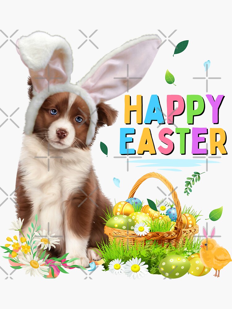 "Happy Easter Dog Cute Australian Shepherd" Sticker for Sale by