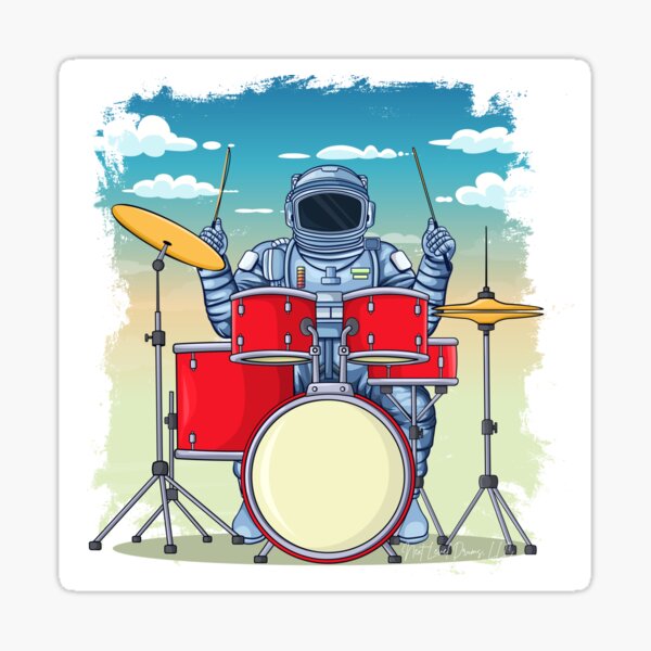 Astronaut Drummer Sticker