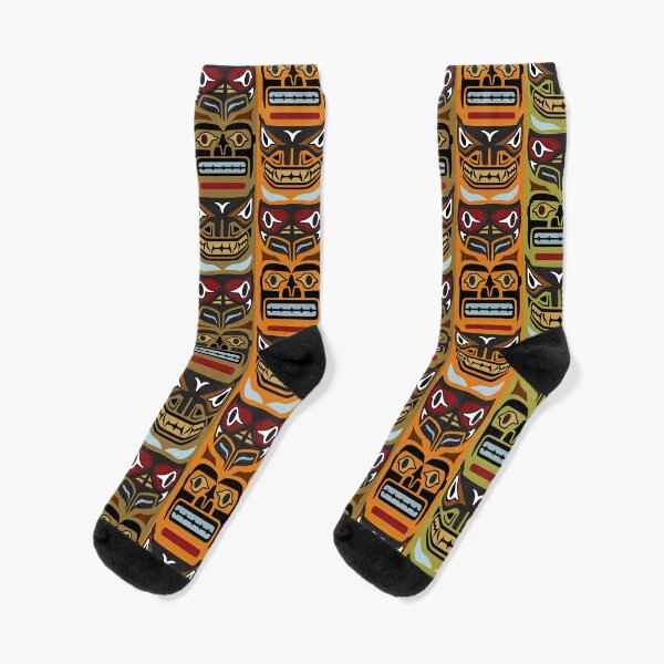 Totem Pole Tiki Heads Socks