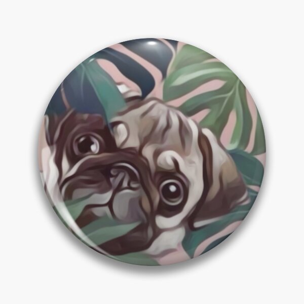 Item preview, cute pug behind tree leaves  designed and sold by THISPUGVIBE.