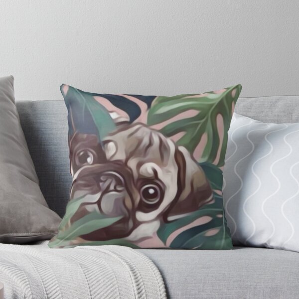 Item preview, cute pug behind tree leaves  designed and sold by THISPUGVIBE.