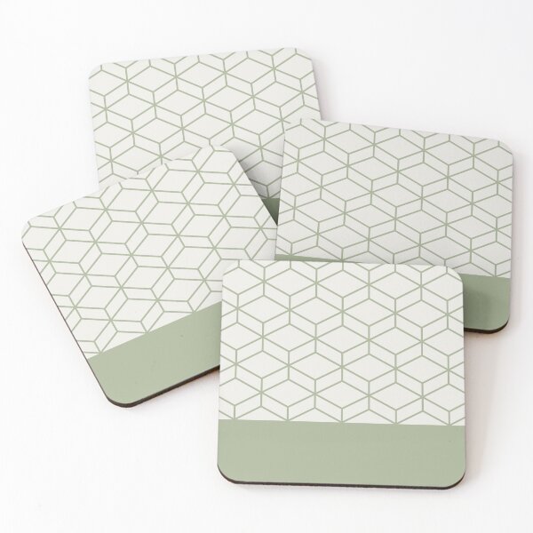 Item preview, Geometric Honeycomb Lattice Cuff Pattern in Sage Green and Nearly White designed and sold by kierkegaard.