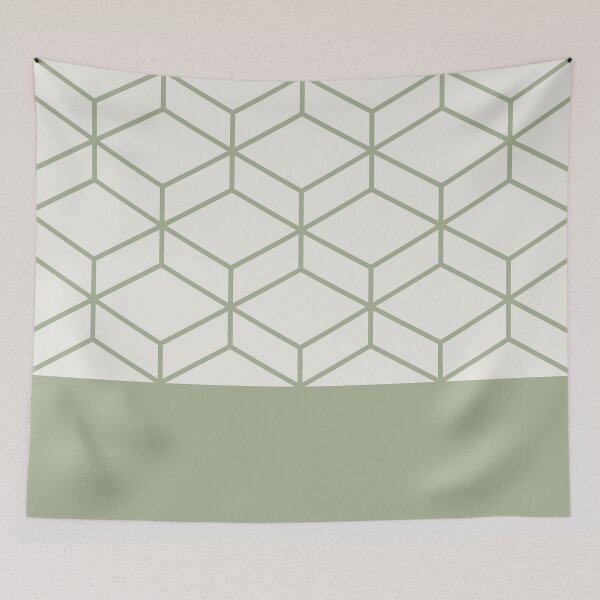 Item preview, Geometric Honeycomb Lattice Cuff Pattern in Sage Green and Nearly White designed and sold by kierkegaard.