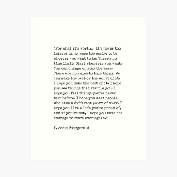 Vista previa del artículo con la obra «Por lo que vale | Cita de F. Scott Fitzgerald», diseñado y vendido por KarolinaPaz.