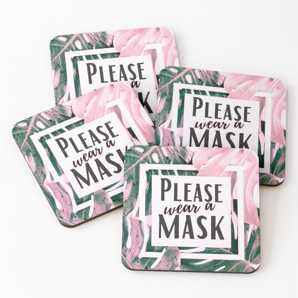 Item preview, Please Wear A Mask - Pink Tropical Leaves designed and sold by BeeBuzzed.