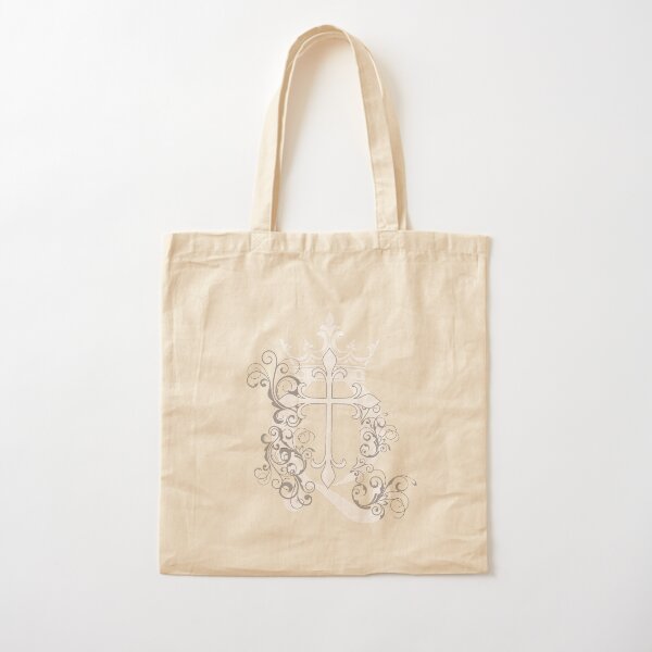 Cross Q Crown in White & Gray Cotton Tote Bag