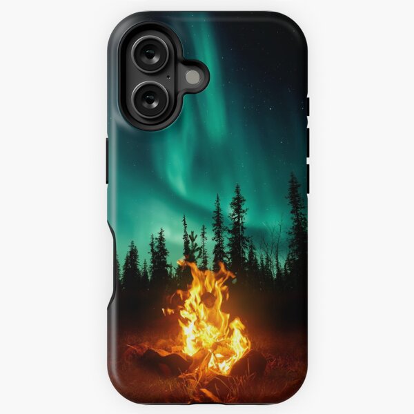 Aperçu de l'œuvre Étui de téléphone à motif de feu de camp aurores boréales créée et vendue par LosersVictory.