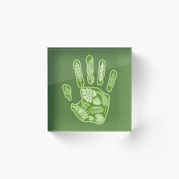 Leafy Handprint. Green. Acrylic Block