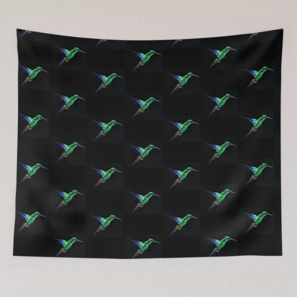 Item preview, Hummingbird blue and green colours on black background designed and sold by hoober24.
