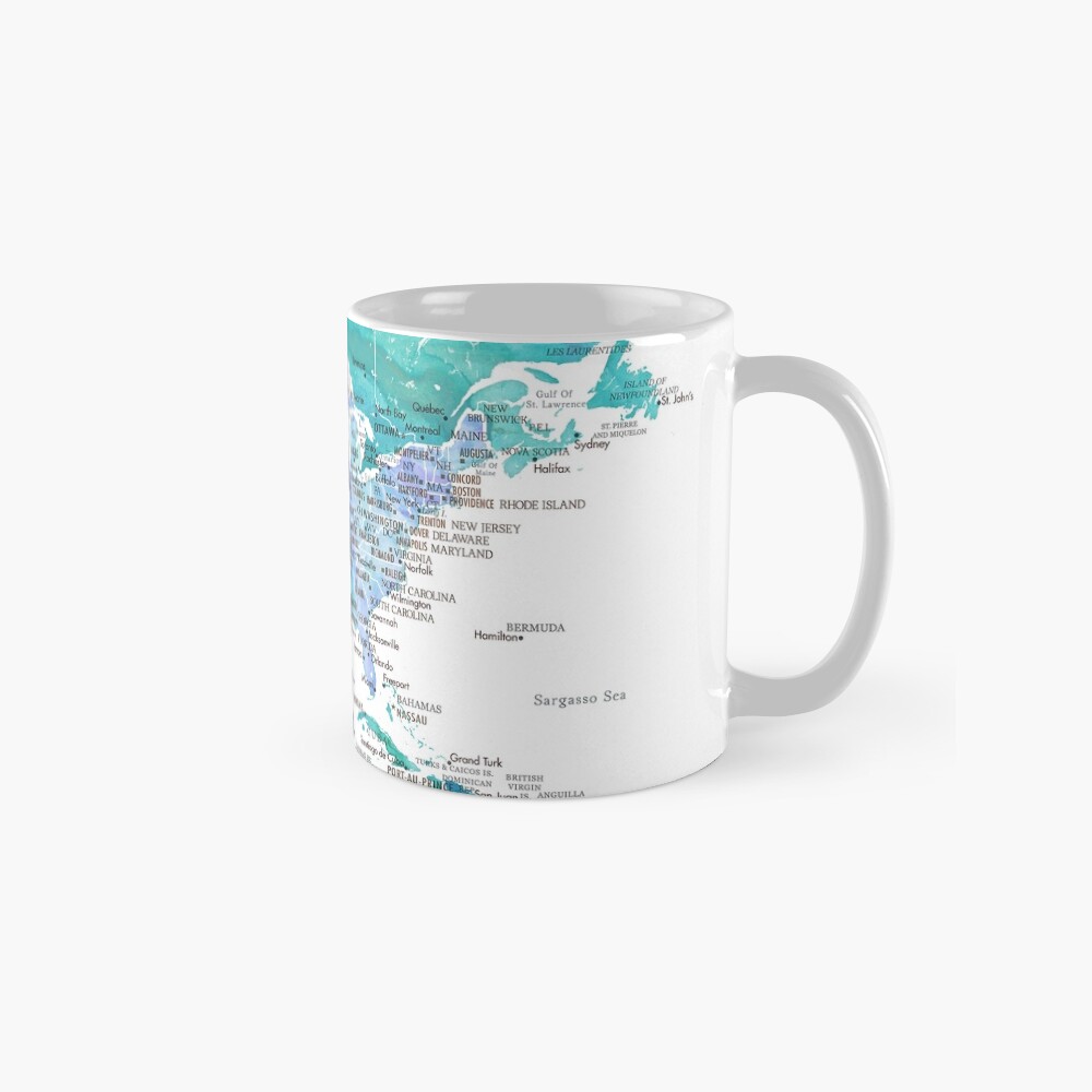 Aquamarine and blue watercolor detailed world map, Caribbean Waters Poster