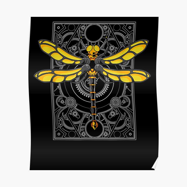 Steampunk Victorian Gift Steam Powered Engine Dragonfly  Poster